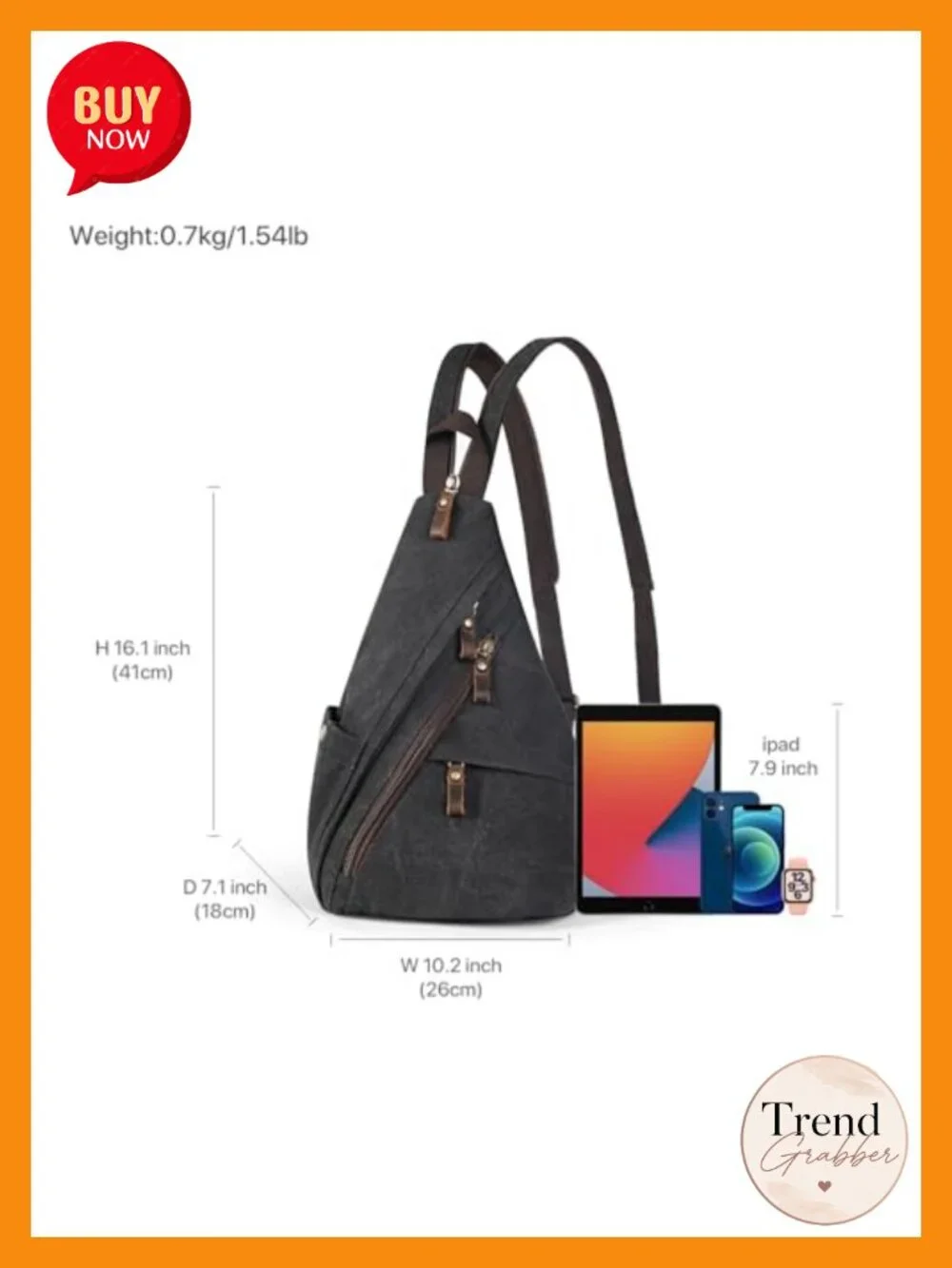 Canvas Sling Bag 3-in-1 Crossbody Backpack Chest Bag Leather Zipper Daypack